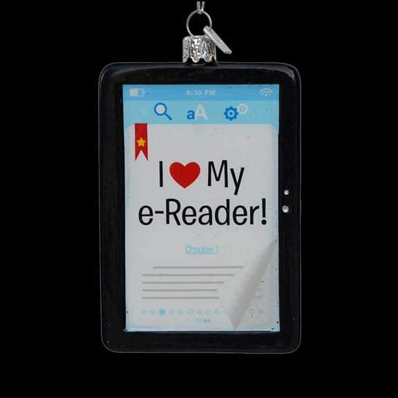 Kurt S. Adler 4.25" Noble Gems "I Love My E-Reader" Glass Christmas Ornament - White