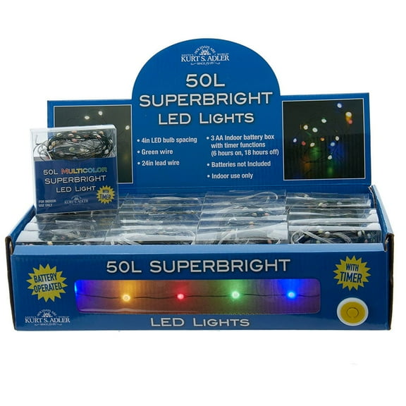 Kurt S. Adler 50-Light Battery-Operated Multi-Color Superbright LED Green Wire Light Set