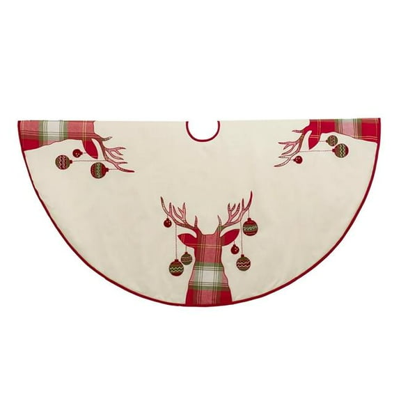 Kurt S. Adler 60 in. Ivory Dupion Tree Skirt with Reindeer Applique Embroidery