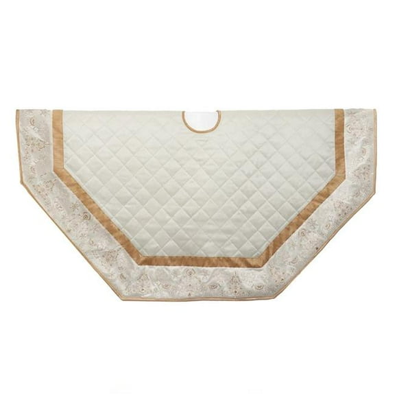Kurt S. Adler 60 in. Ivory Dupion with Center Quilting & Embroidered Border Tree Skirt