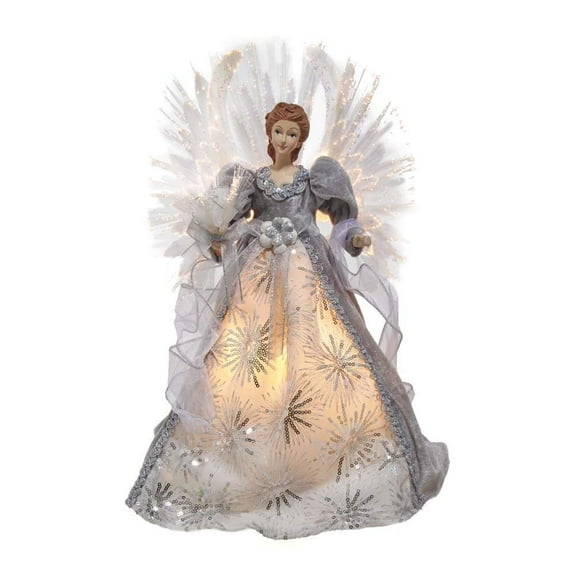 Kurt S. Adler AD0601 16 in. Fiber Optic White, Silver, & Gray Angel Tree Topper