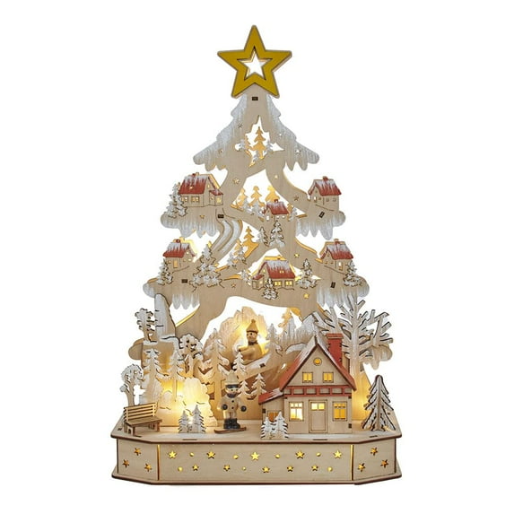 Kurt S. Adler Battery-Operated Light Up Christmas Village Tree Table Piece, 16.1-Inch, Multi-Color