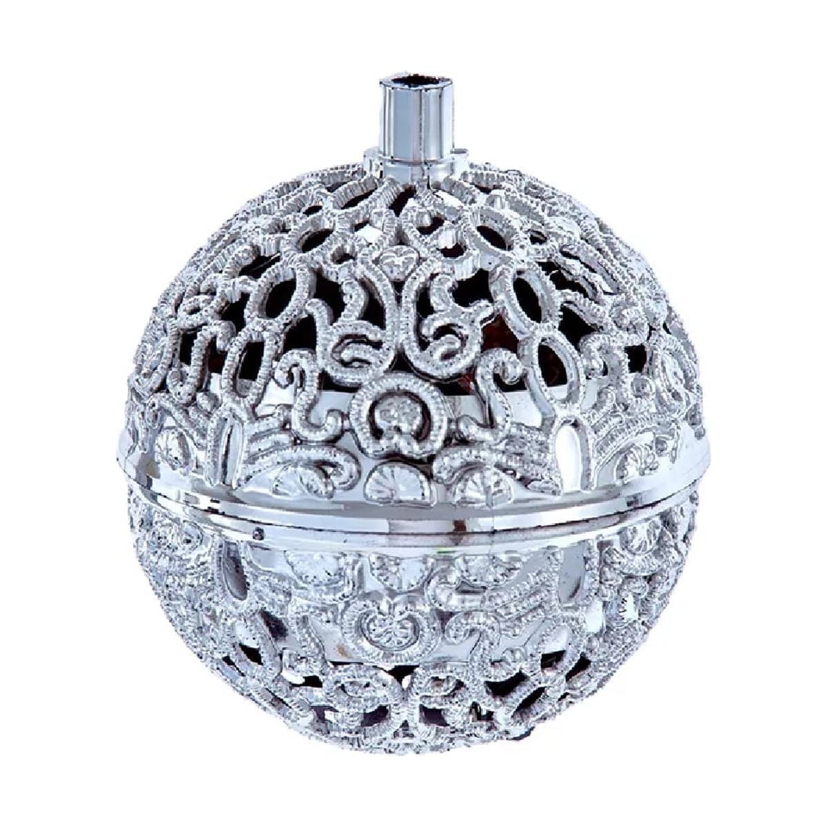Silver Filigree Plastic Hanging Ball Ornament with Motion Sensor