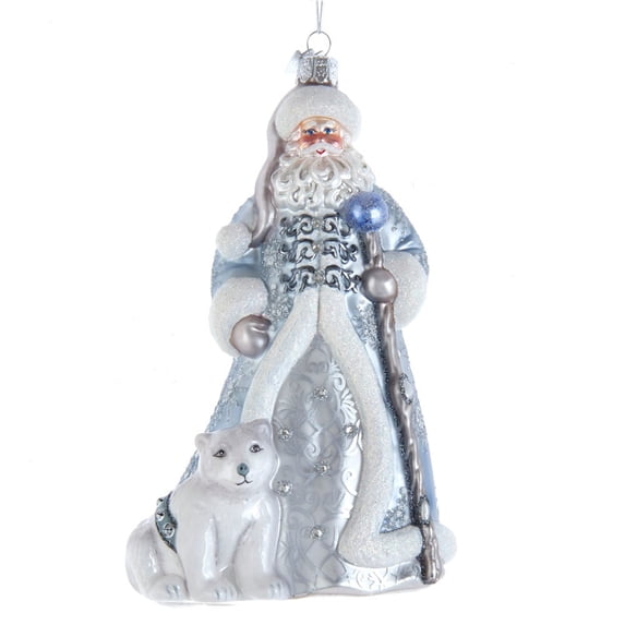 Kurt S. Adler Bellisimo Silver Santa with Polar Bear Ornament, 7-Inch