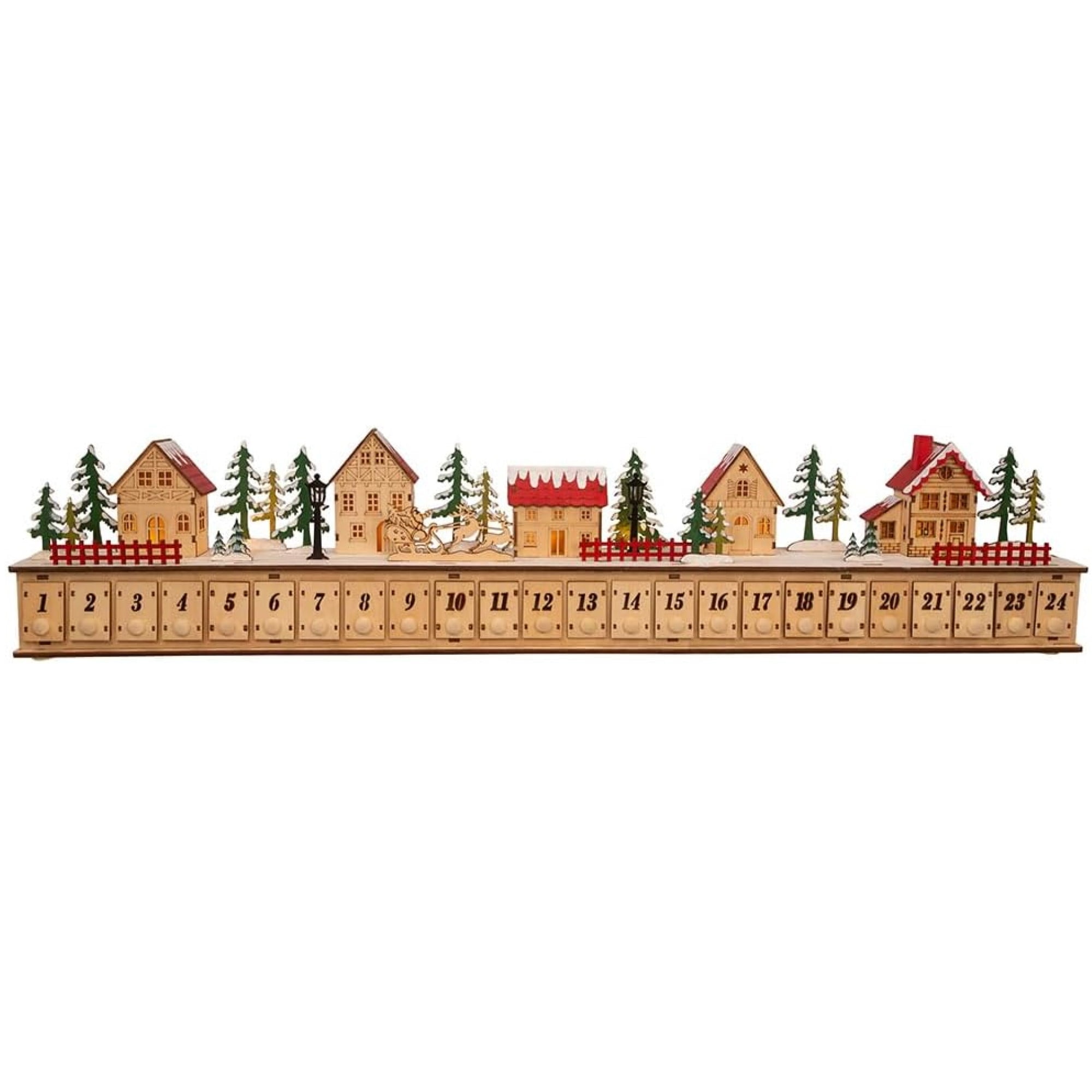 Nordic Wooden Christmas Village Advent Calendar with LED Lights