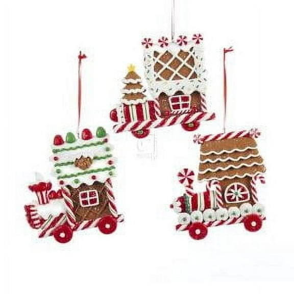 Kurt S. Adler Clay Dough Gingerbread Flat Train Ornaments, Set of 3, Christmas
