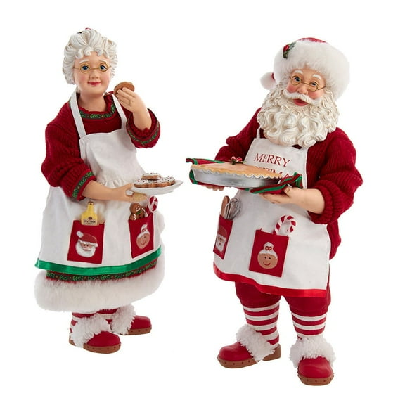 Kurt Adler Fabriche Christmas Figurines, Mr. and Mrs. Claus with Desserts, 10.5in (Set of 2)