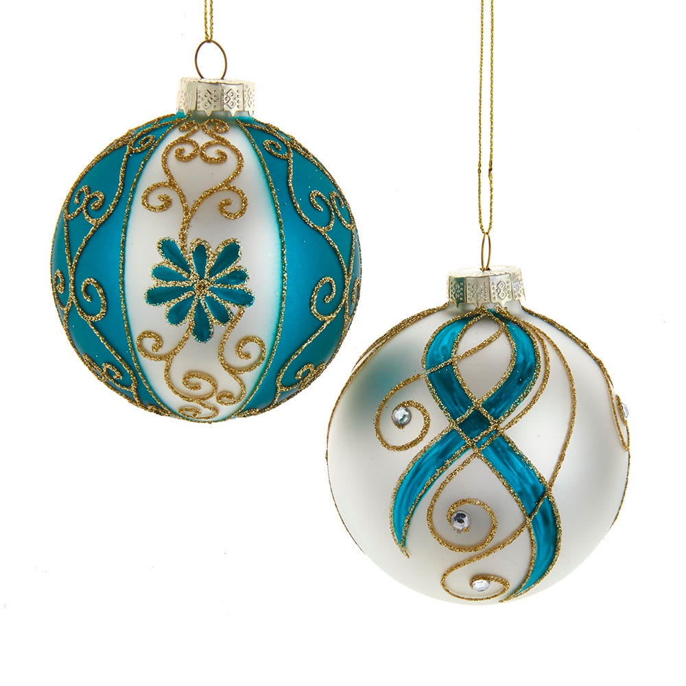 Elegant Gold and Teal Glass Ball Ornament Set