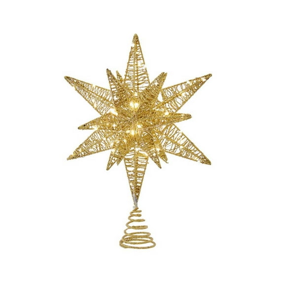 Kurt S. Adler Gold Glittered Starburst Warm White LED 15" Christmas Tree Topper