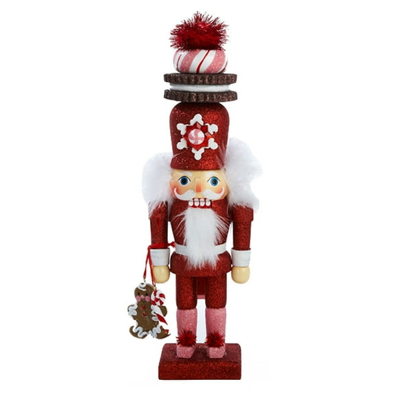 Kurt Adler 12" Red Gingerbread Nutcracker with Cookie Hat, Christmas Decoration