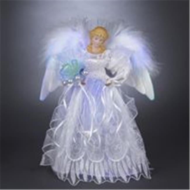12-Inch White and Silver Fiber Optic Angel Tree Topper with Feather Wings