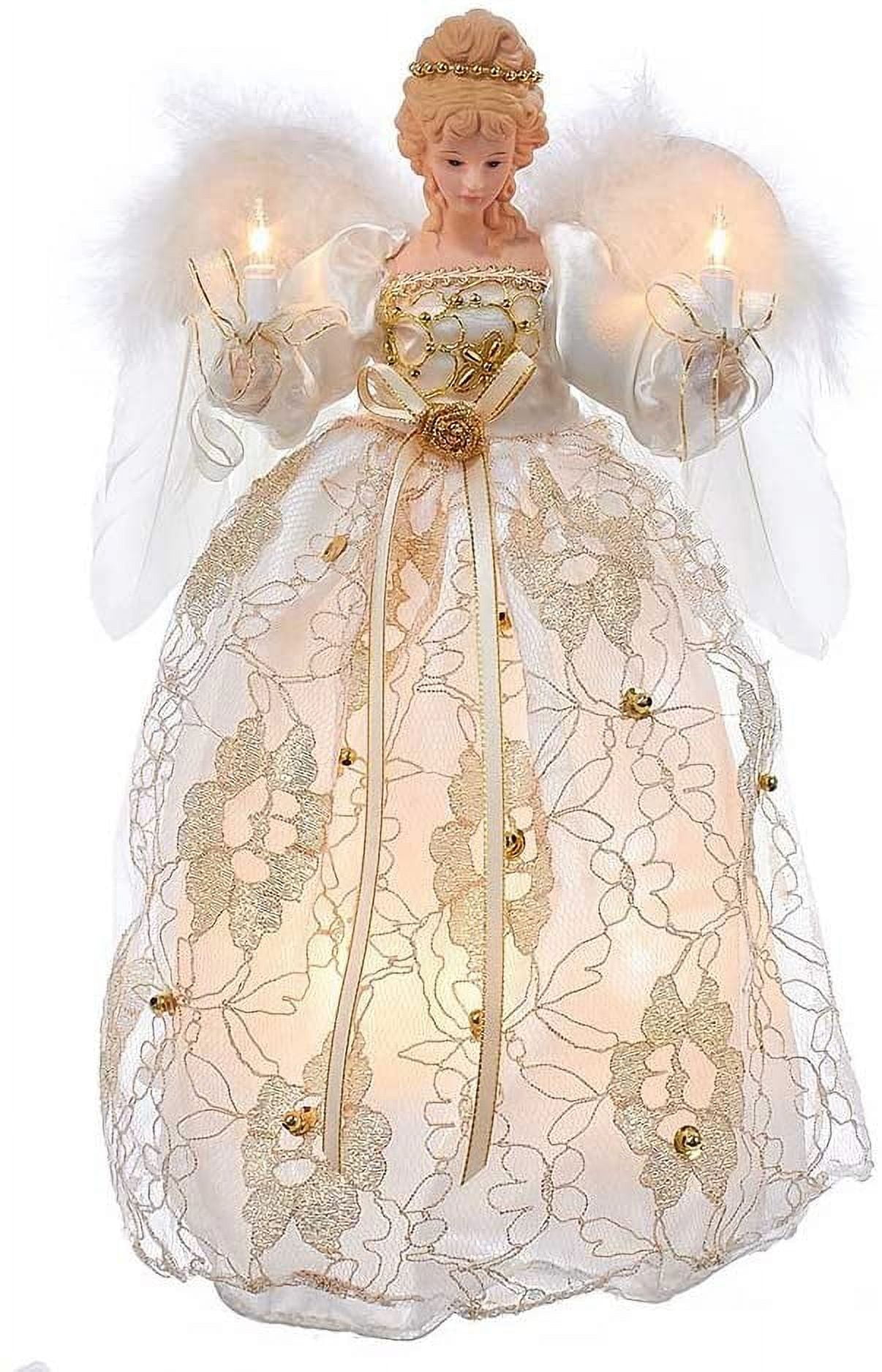 Kurt Adler UL 10-Light 12-Inch Ivory and Gold Angel Treetop