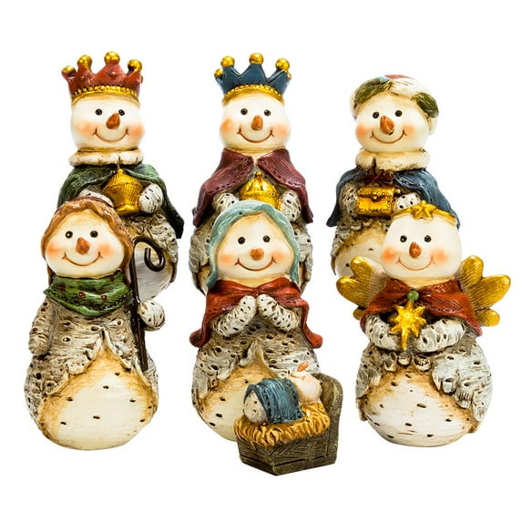 Kurt S. Adler J7344 7 Piece 6" Resin Snowmen Nativity Scene Table Set,