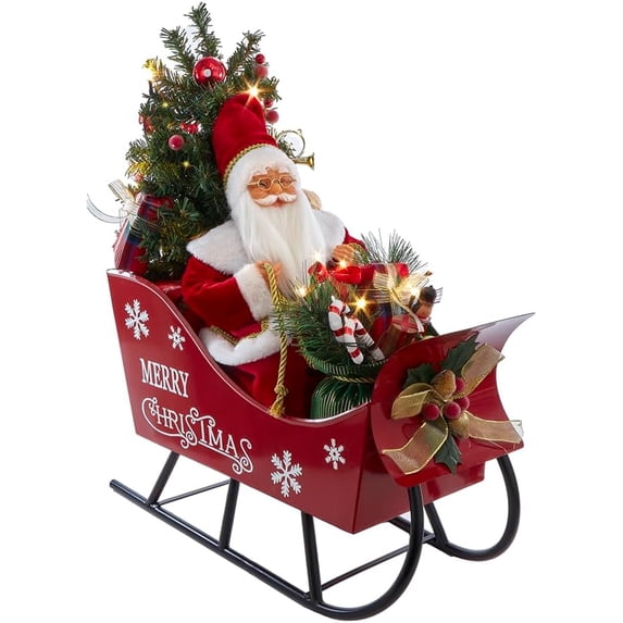 Kurt Adler 24-inch Battery Operated Musical LED Santa in Metal Sleigh Table Piece