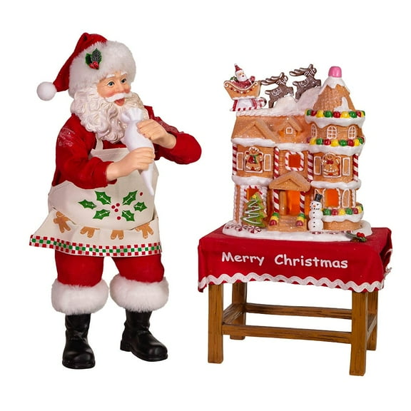 Kurt Adler 10.5-Inch Battery-Operated LED Gingerbread House Table Piece with Santa – Multi-Color Holiday Décor