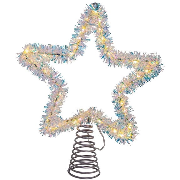 Kurt Adler Lighted Tinsel StarTree Topper with LED Lights, Silver, 12"