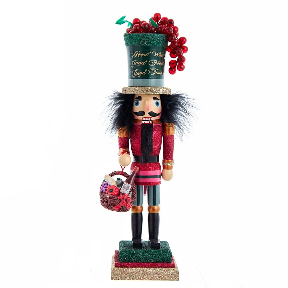 14-Inch Red and Green Nutcracker with Gold Trim and Wine Theme