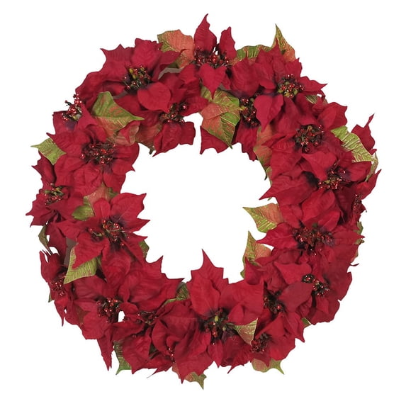 Kurt Adler Unlit Christmas Wreath, Poinsettia, 24in