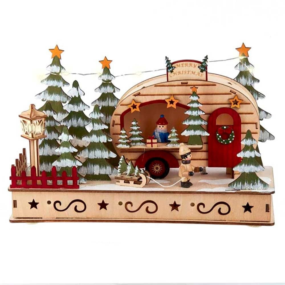7-Inch Wooden Light Up Christmas Camping Scene with LED Lights