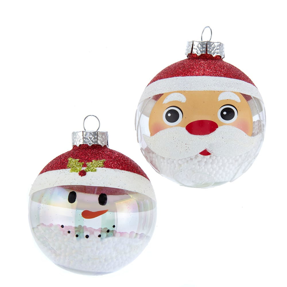Set of Six Clear and Red Glitter Glass Ball Christmas Ornaments