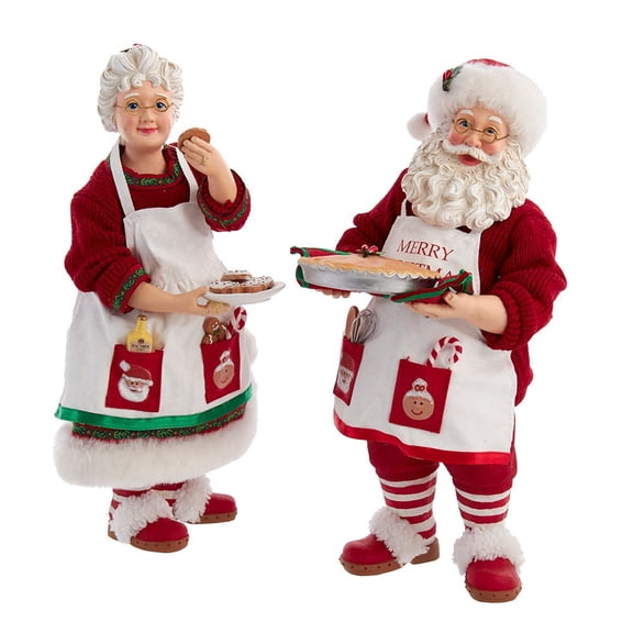Kurt S. Adler Kurt Adler Fabriche Christmas Figurines, Mr. and Mrs. Claus with Desserts, 10.5in (Set of 2)