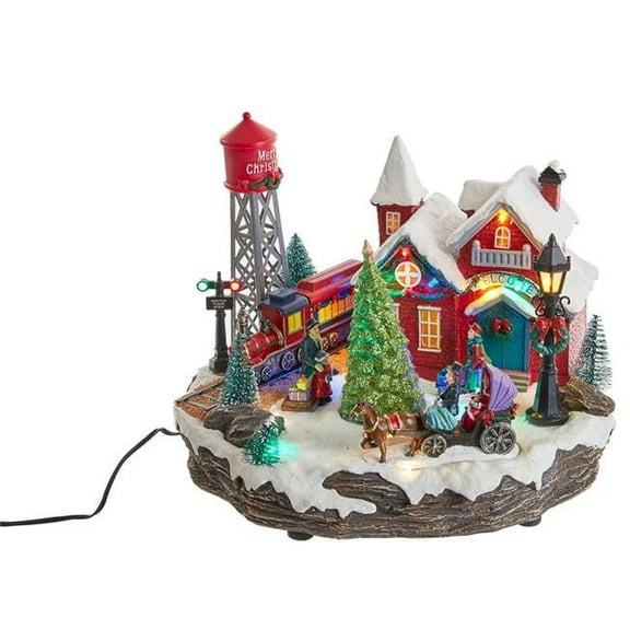 Kurt S. Adler Light Up Musical Christmas Village Table Piece, 9.25-Inch, Multi-Color