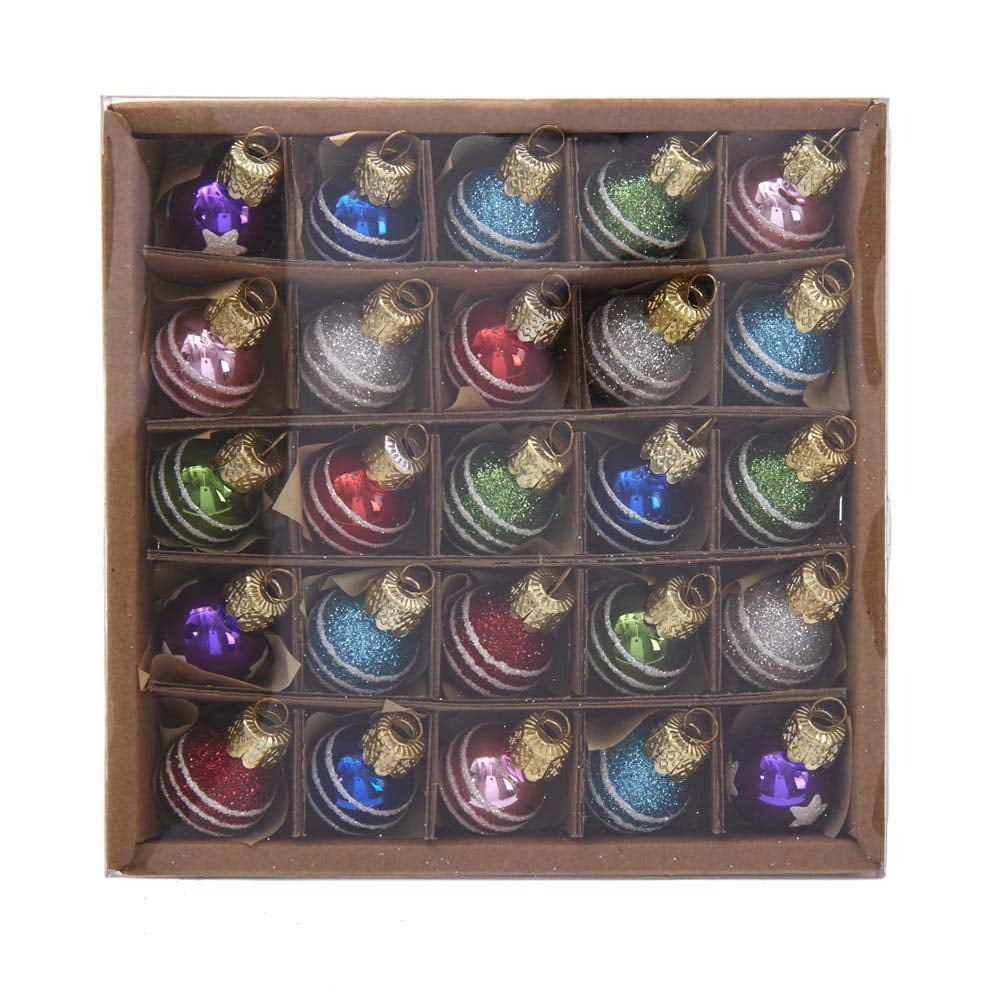 Miniature Multicolor Glass Ball Christmas Ornaments, 25 Piece Set