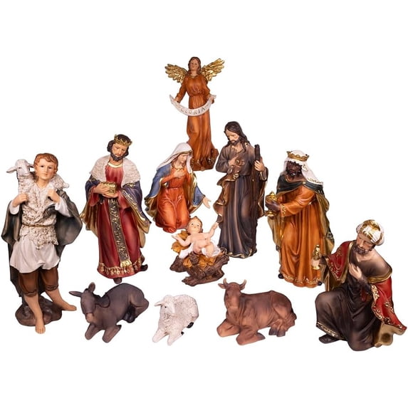 Kurt Adler 18" Resin Nativity Table Piece Set,11-Count