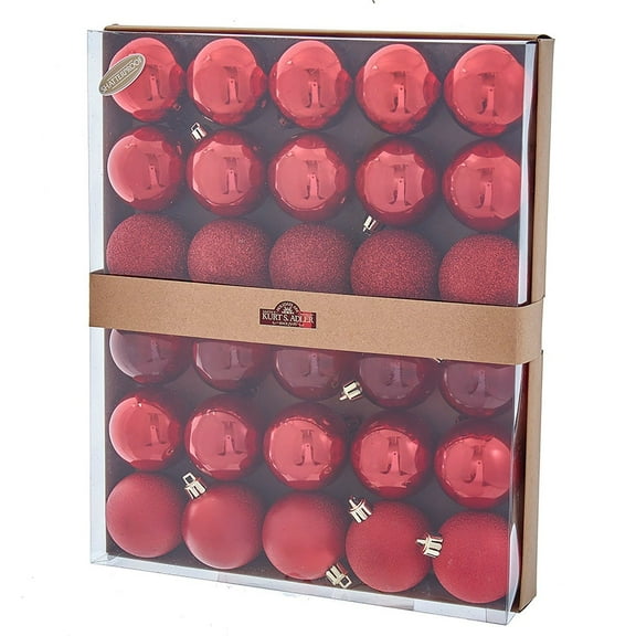 Kurt S. Adler PL0886R Shatterproof Red Ball Ornament Set, 30-Piece, 60mm, Assorted Finishes