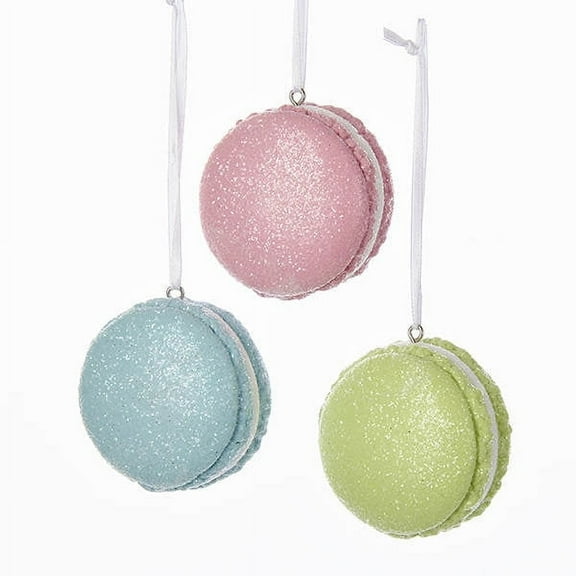 Kurt S. Adler Pastel Glittered Macaroon Ornaments, 3 Assorted 2" x 1"