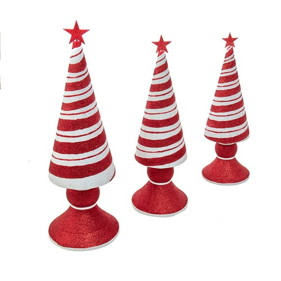 Kurt S. Adler Pepprmint Stripe Tree, 3 Set Table Piece, 10-14-Inches, Multi-Colored