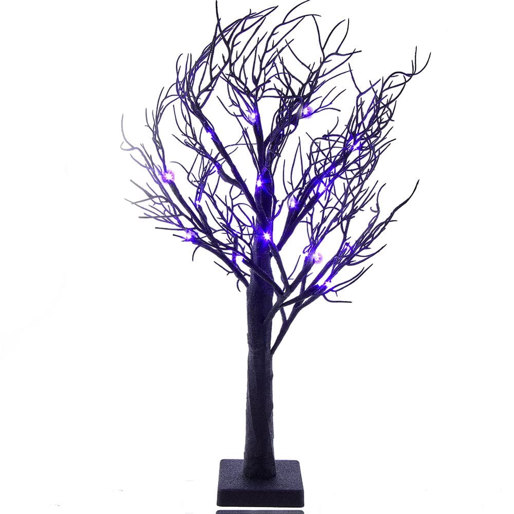 Kurt S. Adler Purple LED Black Glitter Tabletop Tree Table Piece, 2 ...