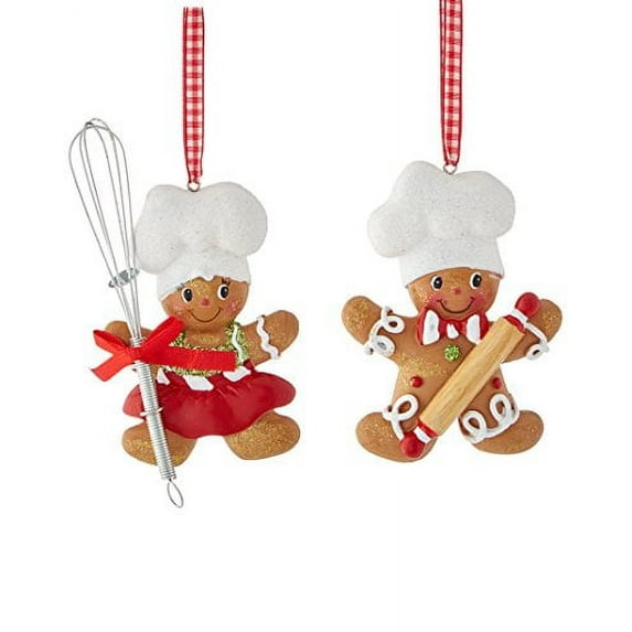 Kurt Adler Resin Gingerbread Boy & Girl Baker Christmas Ornaments – Set of 2 Assorted
