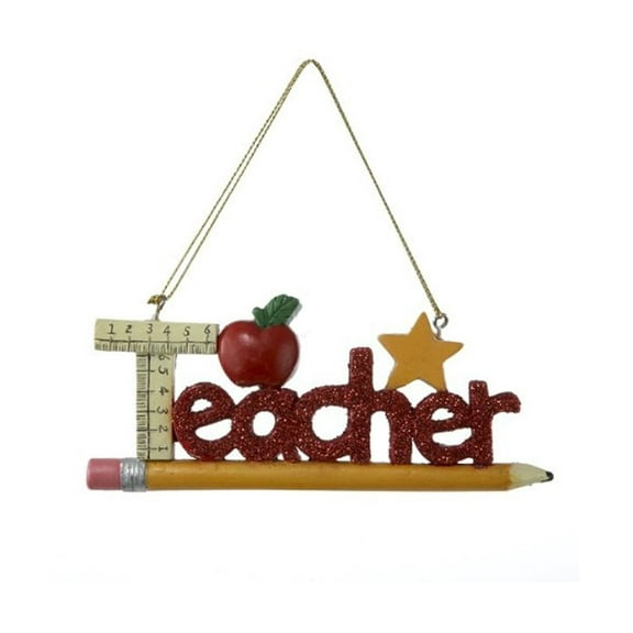 Kurt S. Adler Resin Red Glitter Teacher Words Christmas Ornament, 5"