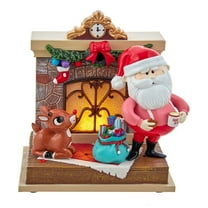 Kurt S. Adler Rudolph and Santa Fireplace Table Piece, 7", Multi-Colored