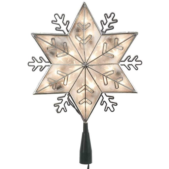Kurt S Adler Snowflake Star Christmas Tree Topper with 20 Light, Silver