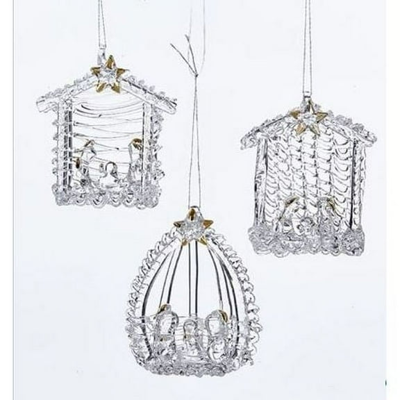 Spun Glass Nativity Christmas Ornament Set, 3-Piece Hand-Painted Holiday Decoration