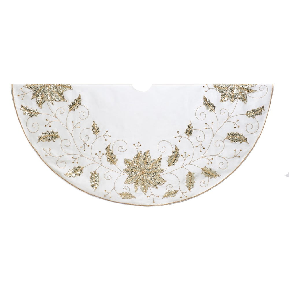 Ivory and Gold Embroidered Holly Tree Skirt