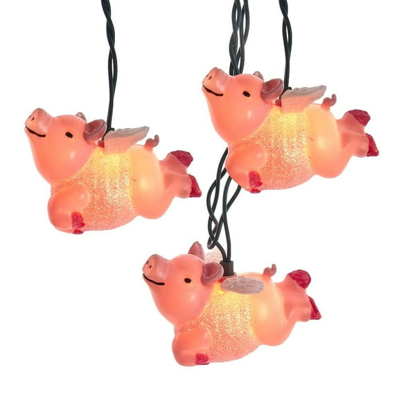 Kurt S. Adler 10-Light Pink Flying Pig String Lights  144-Inch Holiday Dcor