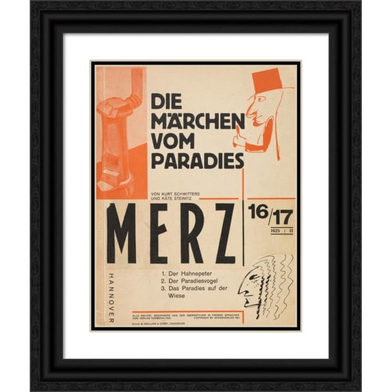 Kurt Schwitters 12x14 Black Ornate Wood Framed Double Matted Museum Art Print Titled: The Fairy Tales of Paradise (1925)