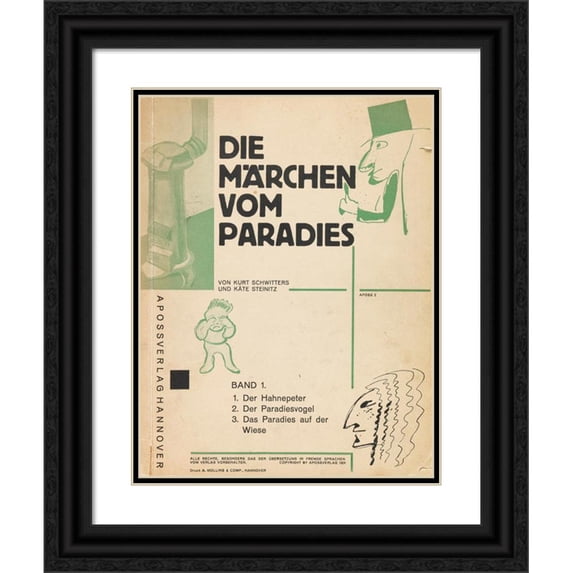 Kurt Schwitters 12x14 Black Ornate Wood Framed Double Matted Museum Art Print Titled: The Fairy Tales of Paradise (1927)