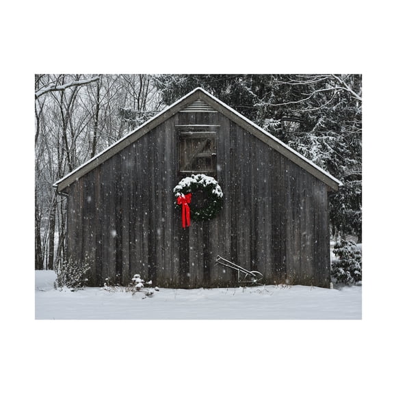 Trademark Fine Art Kurt Shaffer Christmas Barn in the Snow Canvas Wall Art - 24x32
