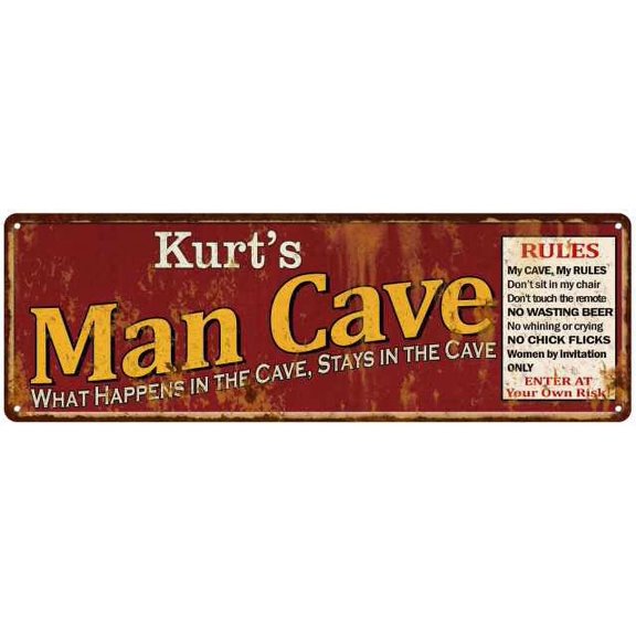 Kurt's Man Cave Rules Red Gift Metal Sign Gift 8x24 108240004081