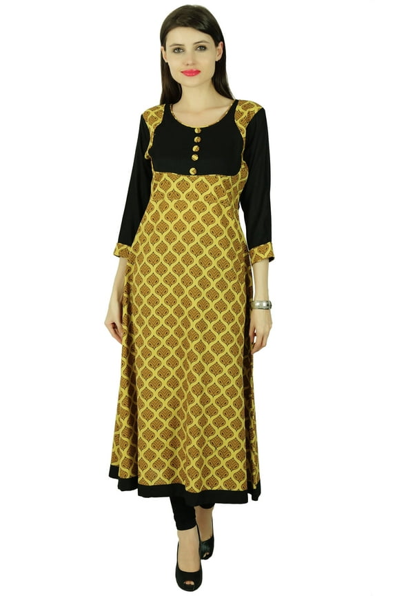 Kurta Leaves Designer Women Ethnic Kurti Cotton Top Tunic Dress