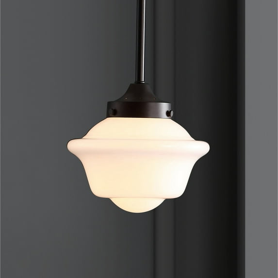 JONATHAN Y Kurtz 7.25" Adjustable Drop Metal/Glass LED Pendant, Oil Rubbed Bronze