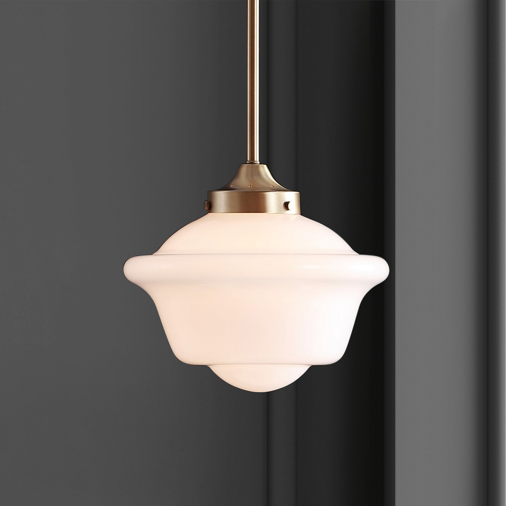 Kurtz 9.5" Brass Gold & White Glass LED Pendant with Adjustable Drop