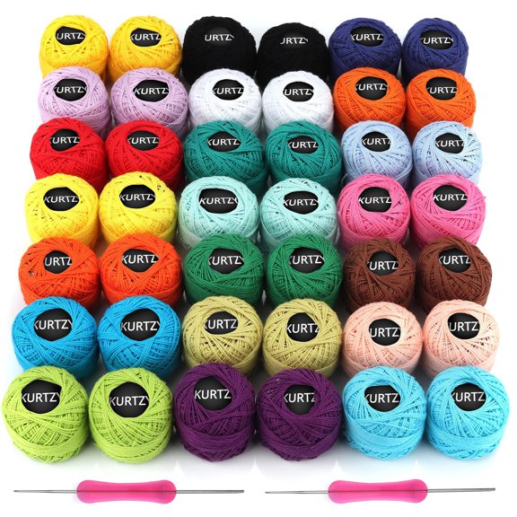 Kurtzy Colorful Crochet Yarn (42 Balls) - 2 Crochet Hooks Included (1mm & 2mm) - Each Thread Ball Weighs (5g/0.18oz) - Total of 1512m/1680 Yards of Colored Cotton Yarn
