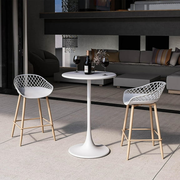 Kurv™ Series Bistro Counter Table + Kurv™ Counter Stool Set of 2 - White Ergonomic Seat