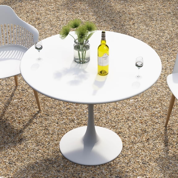Jamesdar, Kurv Bisto Dining Table 39", Indoor/Outdoor, 150Lbs Capacity, Steel/Plastic Base Ring, White