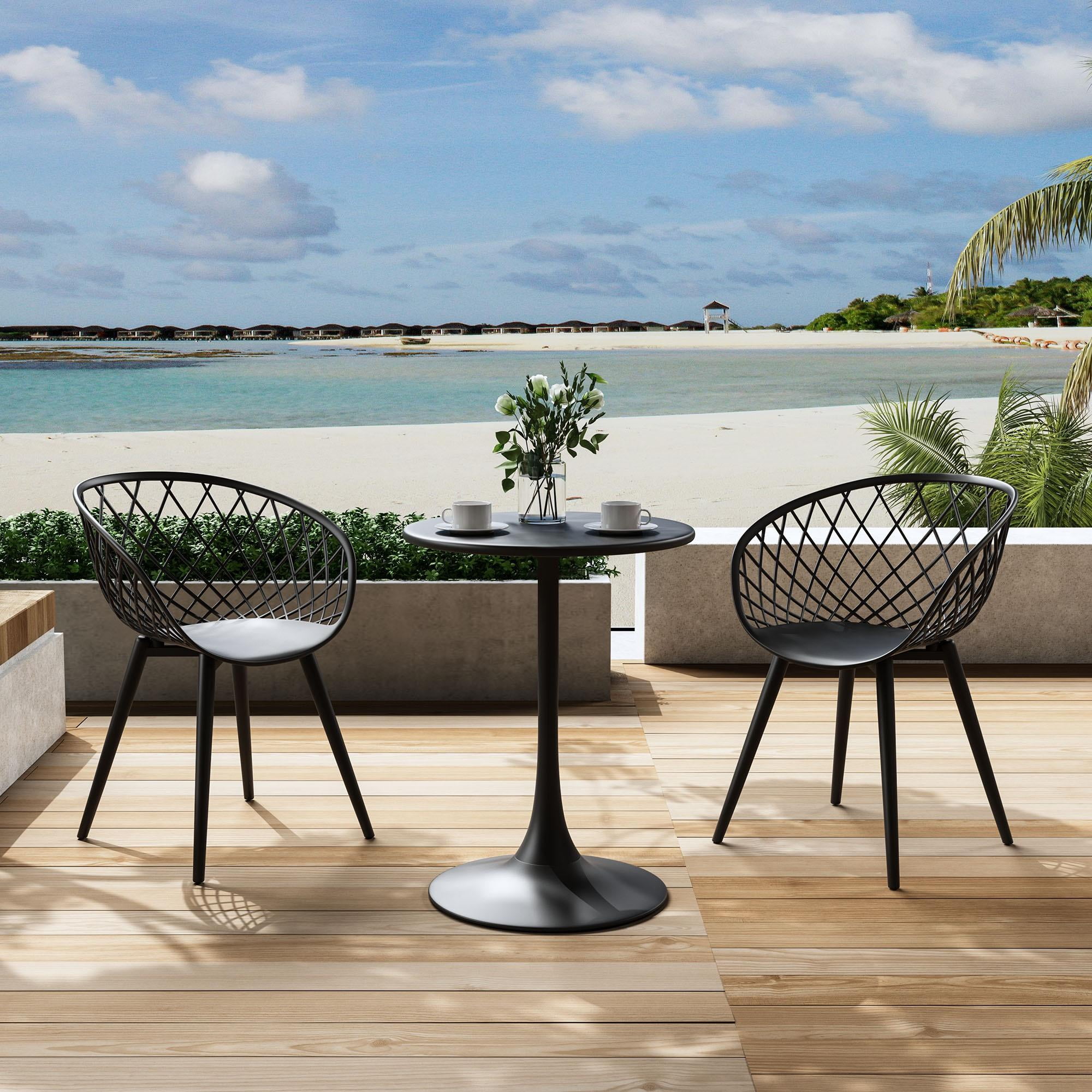 Kurv Series Mid Century Modern Design Bistro Table Kurv Chair Set of 2 Black